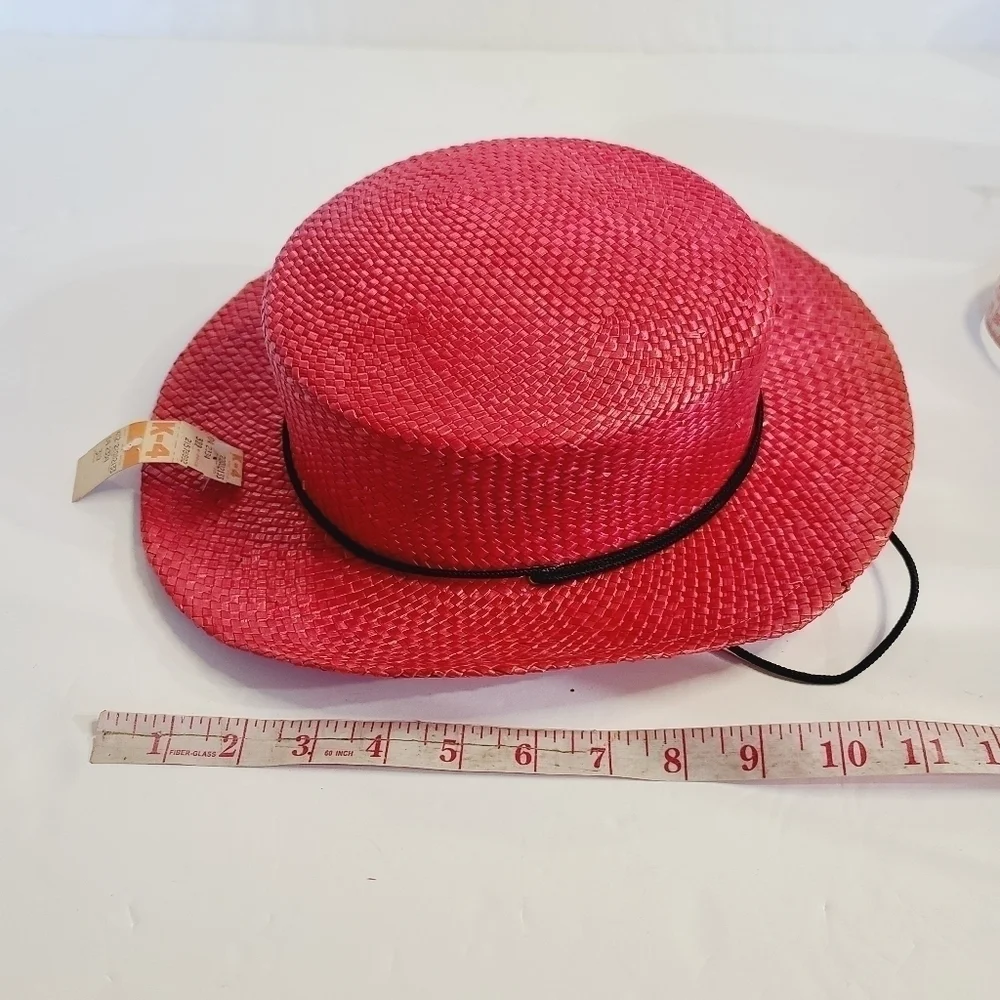 Vintage 90s Red Straw Brim Beach Summer Hat - Picture 11 of 11